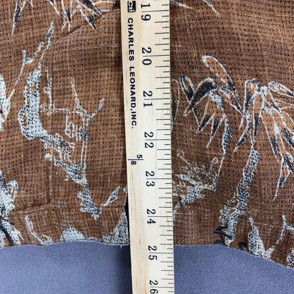 Chicos Design Shirt Womens Sz 3 / XXL Brown Linen Asian Print Button Front Top - Picture 10 of 13